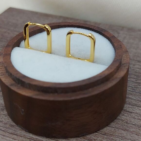 925 Sterling Silver Rectangle Gold Huggies Earrings - Picture 8 of 11